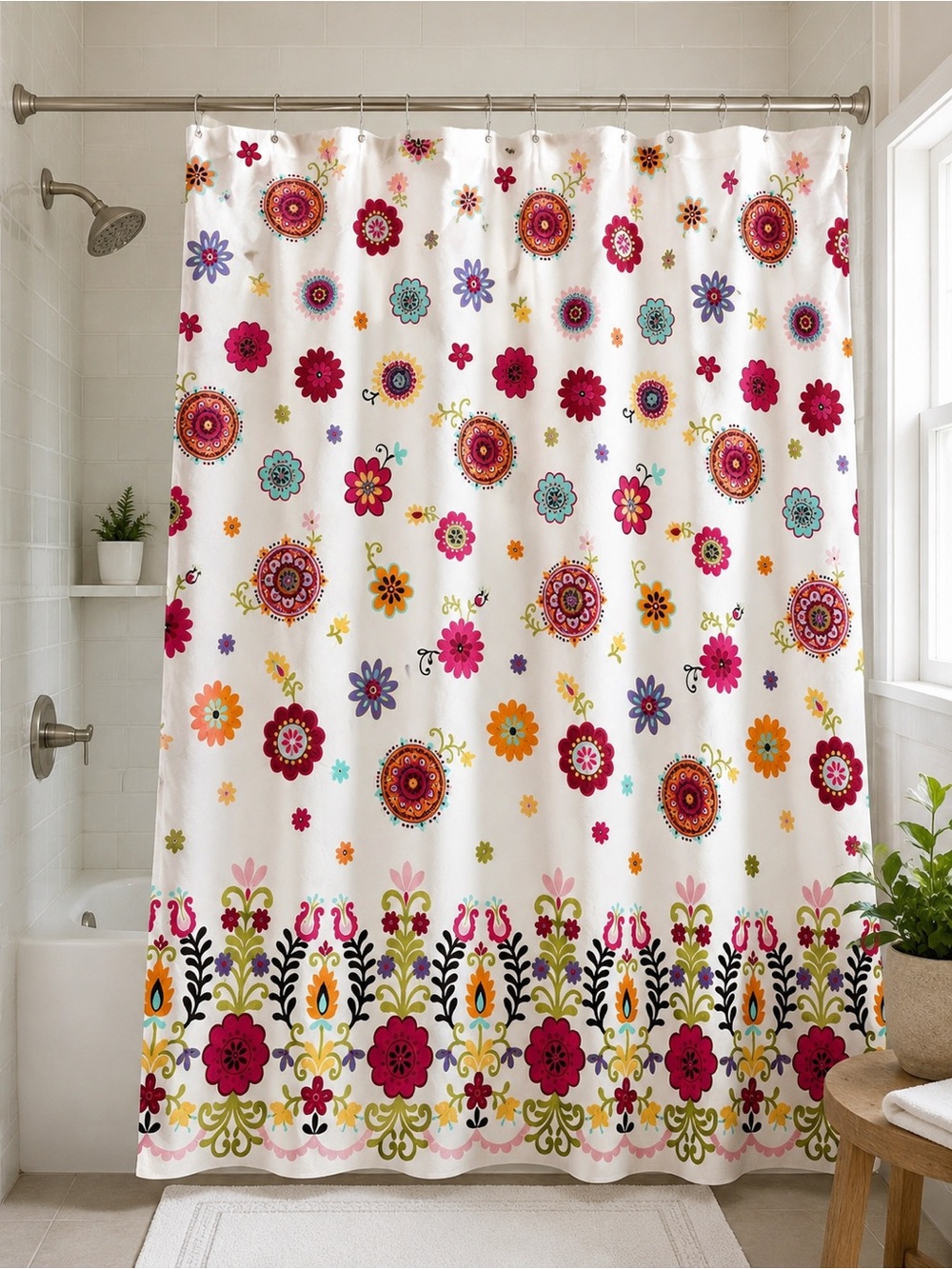 Peri Home Colorful Boho Floral 100% Cotton Shower Curtain Bright Medallion Print